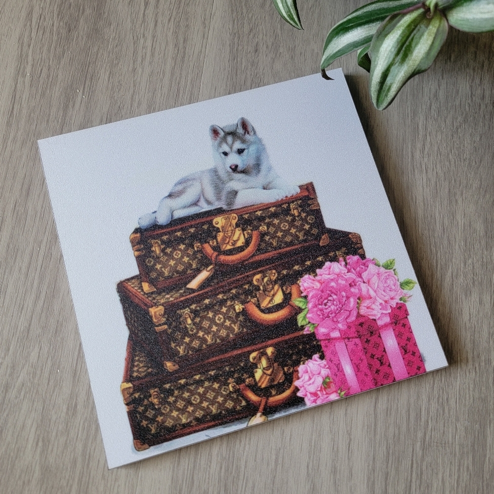 Pet Lover Dog Design Decorative Print with Husky and Luggage Decor